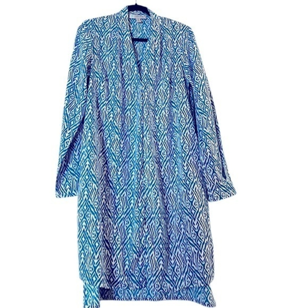 COOLIBAR “Raval” UPF50 Sun Protection Dress, Aqua/Blue & White Moroccan Resort